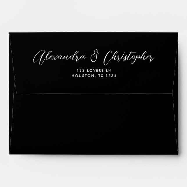 Elegant Black Custom Names Calligraphy Wedding Envelope (Back (Top Flap))