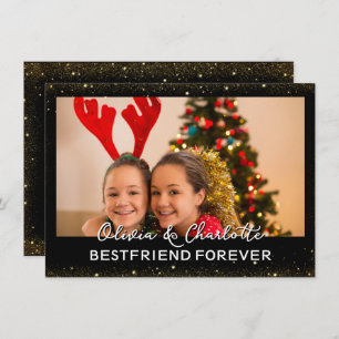 Elegant Black Custom Photo Bestfriend Forever Holiday Card