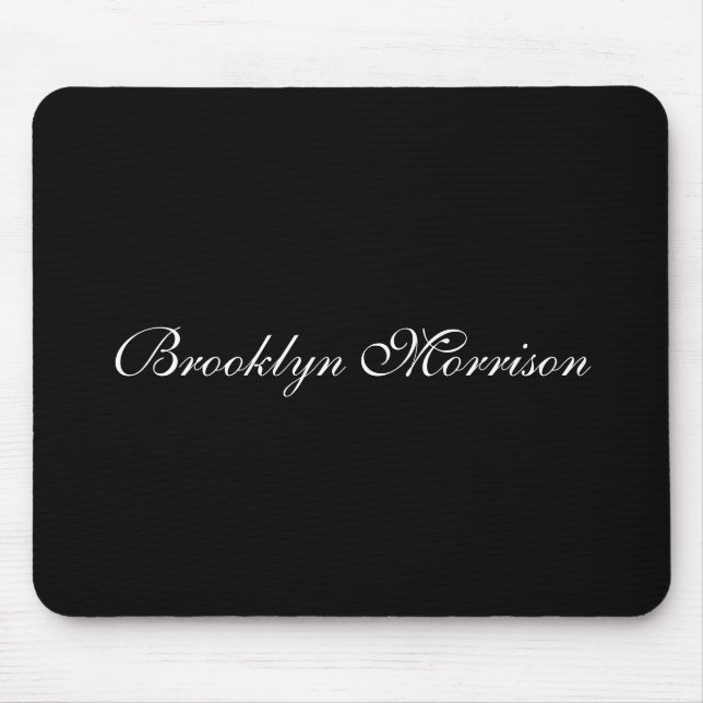 Elegant black custom script monogram name mouse pad (Front)