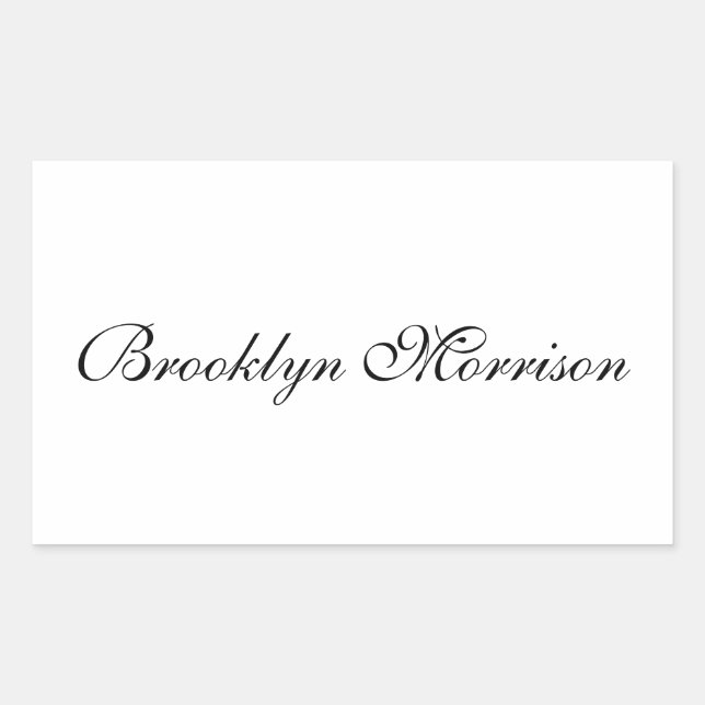 Elegant black custom script name monogram text rectangular sticker (Front)