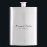 Elegant black custom script names & date Wedding Hip Flask<br><div class="desc">Elegant black custom classic script names & date chic wedding gift favour Flask.
Fully customisable text</div>