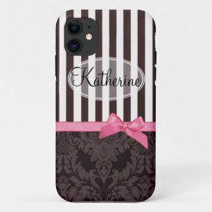 Elegant  black damask and stripes Case-Mate iPhone case