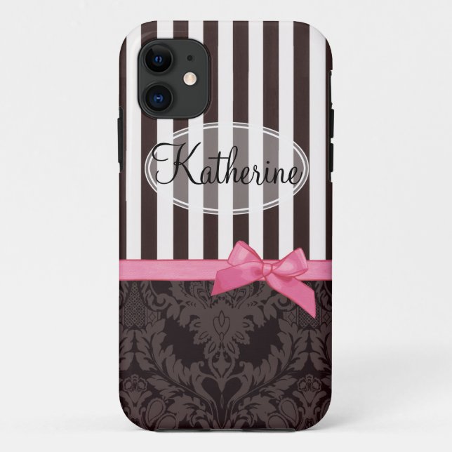 Elegant  black damask and stripes Case-Mate iPhone case (Back)