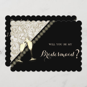 Elegant Black,Damask Bridesmaid Card