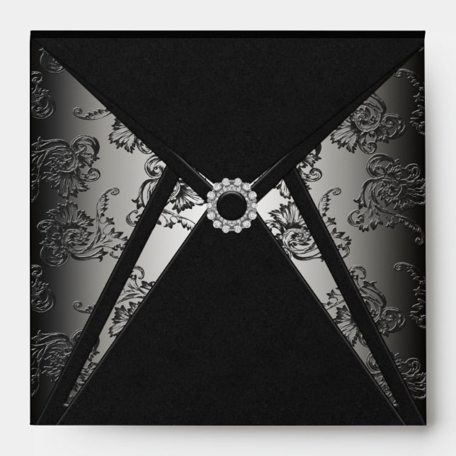 Elegant Black Damask Diamond Square Envelope (Front)