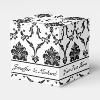 Elegant Black Damask Favour Box with Custom Name