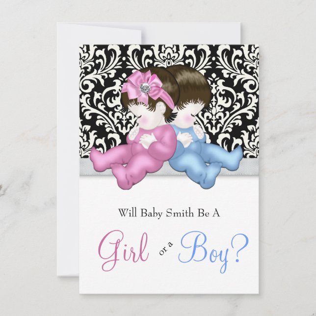 Elegant Black Damask Gender Reveal Shower Invitation (Front)