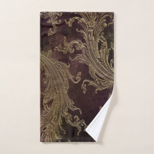 Elegant Black Damask Gold Bath Towel Set
