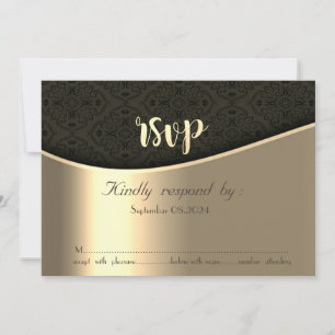 Elegant Black Damask Gold RSVP Card