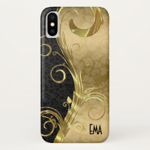 Elegant Black Damask Gold Swirls iPhone X Case