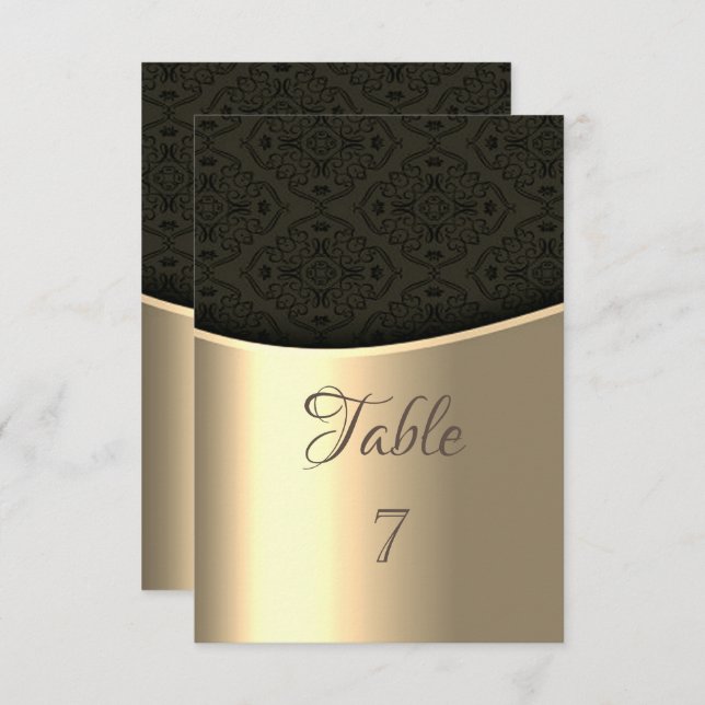 Elegant Black Damask Gold Table  Card (Front/Back)