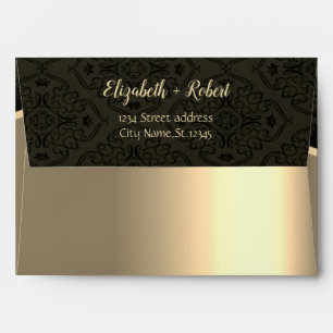 Elegant Black Damask Gold Wedding Envelope