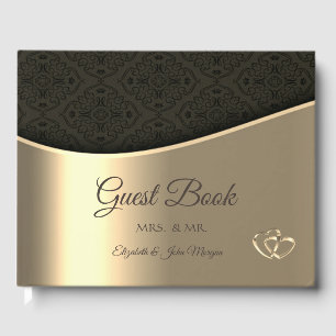 Elegant Black Damask Gold Wedding Guest Book
