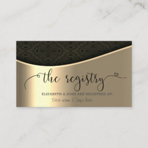 Elegant Black Damask Gold Wedding Registry Enclosure Card