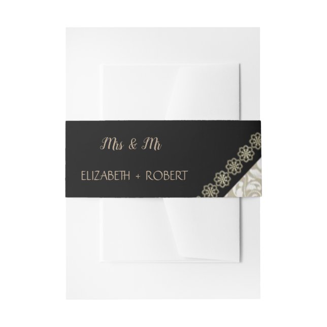 Elegant Black Damask Invitation Belly Band (Front Example)