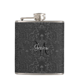 Elegant Black Damask Lace Hip Flask