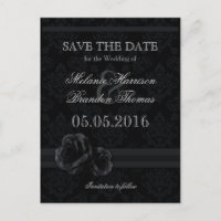 Elegant black damask Save The Date postcards