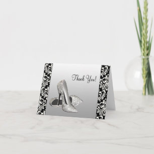 Elegant Black Damask Thank You Cards