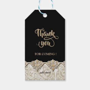 Elegant Black Damask Thank You Gift Tags