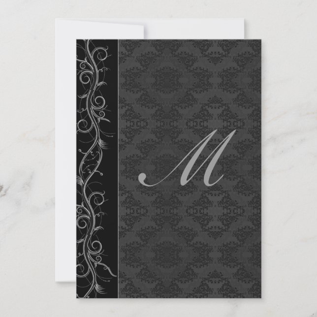 Elegant Black Damask Wedding Invitation (Front)