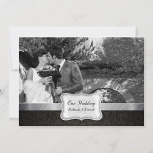 Elegant Black Damask Wedding Photo invites