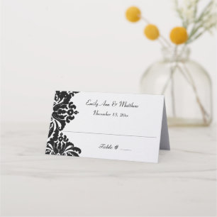 Elegant Black Damask Wedding Place Cards