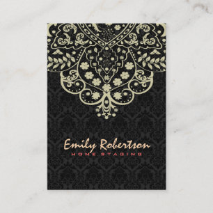 Elegant Black Damasks Beige Vintage Lace Business Card