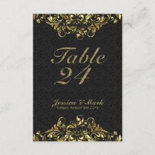 Elegant Black Damasks & Gold Floral Lace Invitation