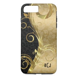 Elegant Black Damasks Gold Swirls Case-Mate iPhone Case
