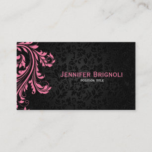 Elegant Black Damasks Pink Floral Swirl Business Card