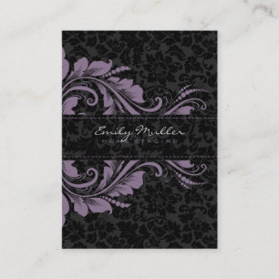 Elegant Black Damasks & Purple Floral Ornament Business Card