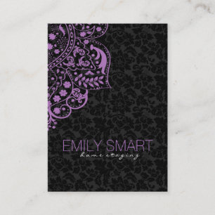 Elegant Black Damasks Purple Vintage Lace Business Card