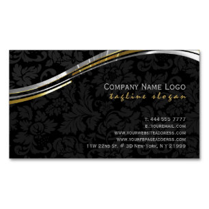 Elegant Black Damasks Silver & Gold Accents Magnetic Business Card