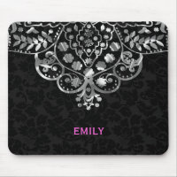 Elegant Black Damasks Silver Metallic Vintage Lace