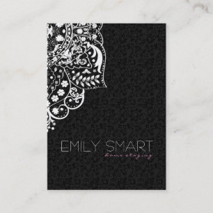 Elegant Black Damasks White Vintage Lace Business Card