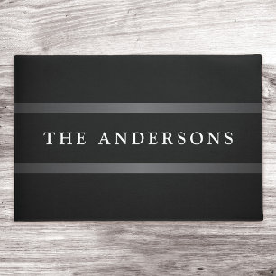 Elegant black dark gray family name or business doormat