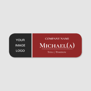 Elegant Black & Dark Red Professional Company LOGO Name Tag