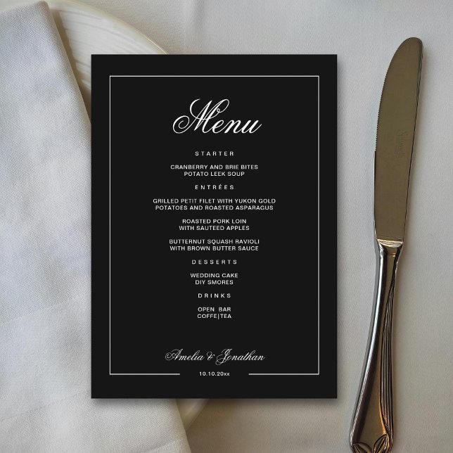 Elegant Black Dark Romantic Winter Wedding Menu (Creator Uploaded)