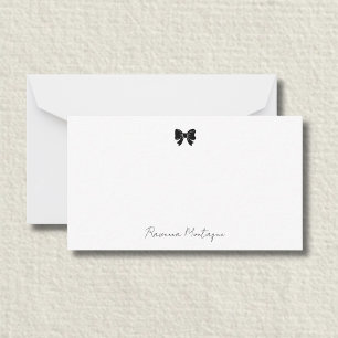 Elegant Black Decorative Bow Handwritten Name  Card