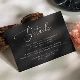 Elegant black delicate script wedding details enclosure card
