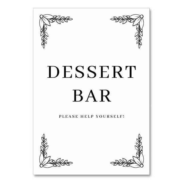 Elegant Black Dessert Bar Sign Table Number (Front)
