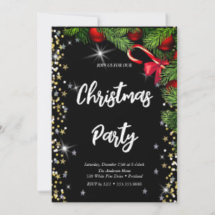 Elegant black, diamond, Christmas tree Invitation