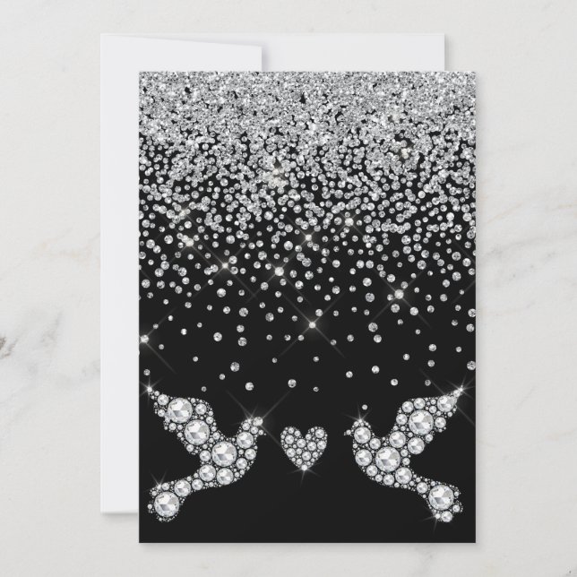 ELEGANT BLACK DIAMOND CRYSTAL DOVE WEDDING INVITATION (Front)