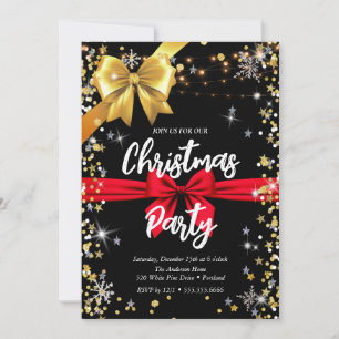 Elegant black diamond, golden ribbon, confetti invitation