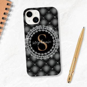 Elegant Black Diamonds Custom Gold Monogram iPhone 14 Case