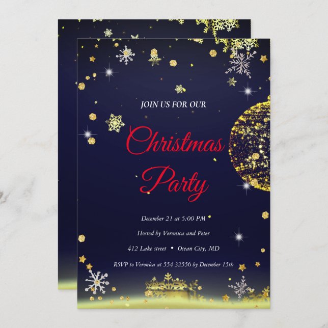 Elegant Black Diamonds Stars Christmas Invitation (Front/Back)