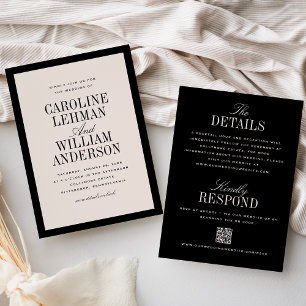 Elegant Black Double-Sided Wedding Invitation