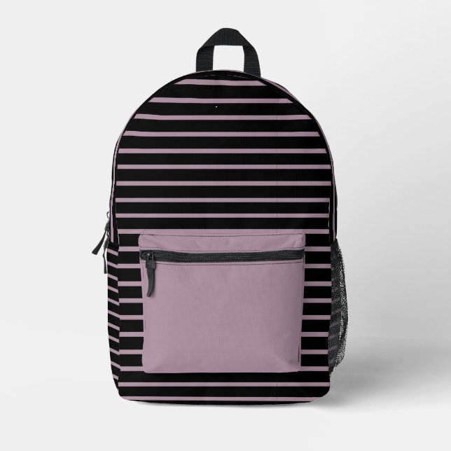 Elegant Black & Dusty Mauve Line Art Backpack  (Front)