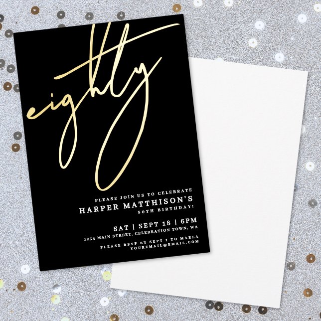 Elegant Black Eighty 80th Birthday Gold (Elegant Black Eighty 80th Birthday Gold Foil Invitation)