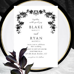 Elegant Black Enchanting Garland Wedding  Invitation